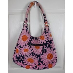 Vera Bradley Sun Valley Quilted Cotton Hobo Shoulder Bag Pink Navy Floral Floral